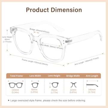 Madison Avenue Blue Light Blocking Glasses Oversized Fashion Blue Light Glasses for Women Anti Eyestrain & UV Protection Computer Eyeglasses (Clear)