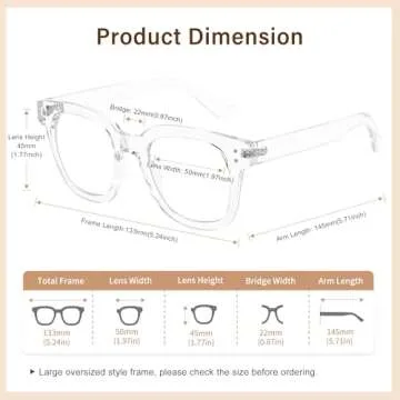 Madison Avenue Blue Light Blocking Glasses Oversized Fashion Blue Light Glasses for Women Anti Eyestrain & UV Protection Computer Eyeglasses (Clear)