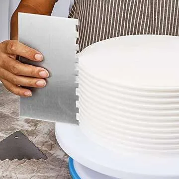 Stainless Steel Cake Scraper,KTOAN 2PCS 9 inch Double Sided Patterned Comb Metal Cake Scrapers Stripe Edge Smoothing Cake Pastry Cutter for Mousse Butter Cream