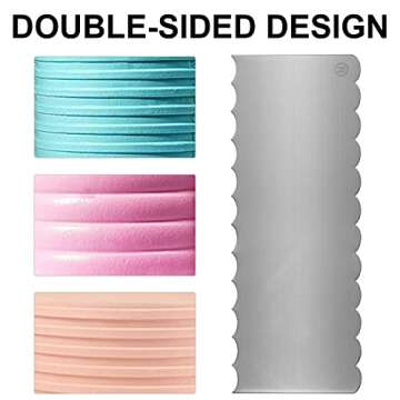 Stainless Steel Cake Scraper,KTOAN 2PCS 9 inch Double Sided Patterned Comb Metal Cake Scrapers Stripe Edge Smoothing Cake Pastry Cutter for Mousse Butter Cream
