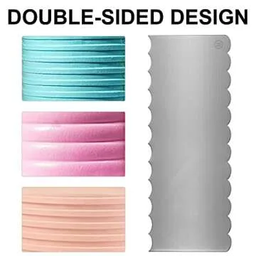 Stainless Steel Cake Scraper,KTOAN 2PCS 9 inch Double Sided Patterned Comb Metal Cake Scrapers Stripe Edge Smoothing Cake Pastry Cutter for Mousse Butter Cream