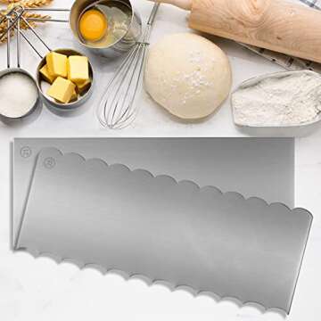 Stainless Steel Cake Scraper,KTOAN 2PCS 9 inch Double Sided Patterned Comb Metal Cake Scrapers Stripe Edge Smoothing Cake Pastry Cutter for Mousse Butter Cream