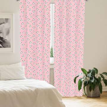 Lunarable Pale Pink Window Curtains, Panda Pattern Chinese Animal Portrait Cartoon Bear, Lightweight Decor 2-Panel Set with Rod Pocket, Pair of - 28" x 84", Pink Grey