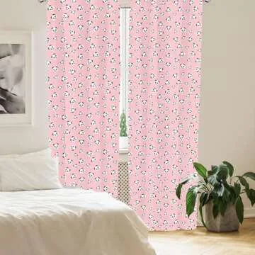 Lunarable Pale Pink Panda Curtains for Stylish Decor