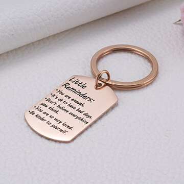 Valentine's Day Little Reminders Keychain, Mental Health Gift, Positive Thinking Reminder Daily Affirmation Inspiration Uplifting Quotes, You Are Enough Keyring, Self Love (Rose Gold)