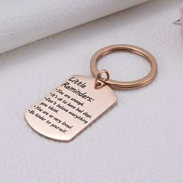 Valentine's Day Little Reminders Keychain, Mental Health Gift, Positive Thinking Reminder Daily Affirmation Inspiration Uplifting Quotes, You Are Enough Keyring, Self Love (Rose Gold)