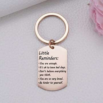 Valentine's Day Little Reminders Keychain, Mental Health Gift, Positive Thinking Reminder Daily Affirmation Inspiration Uplifting Quotes, You Are Enough Keyring, Self Love (Rose Gold)