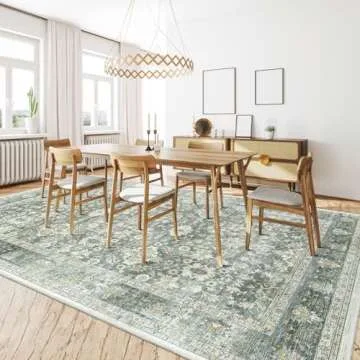 HOMFINE Machine Washable Rug 5'x7' - Vintage Design Area Rugs with Non Slip Rugs for Living Room Bedroom Floral Print Rug Carpet Stain Resistant, Home Decor Office Area Rug, Green