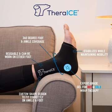 TheraICE Ankle Ice Pack Wrap - Reusable Cold Therapy Sock for Pain Relief