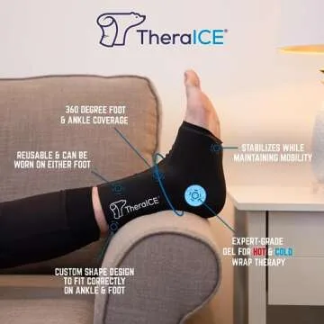 TheraICE Ankle Ice Pack Wrap - Reusable Cold Therapy Sock for Pain Relief