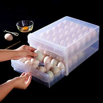 Hershuing 60 Grid Large Capacity Egg Holder for Refrigerator, Household Egg Fresh Storage Box for Fr...