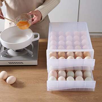 Hershuing 60 Grid Large Capacity Egg Holder for Refrigerator, Household Egg Fresh Storage Box for Fridge, Multi-Layer Chicken Egg Storage Container