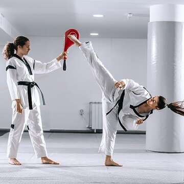 2 Pack Taekwondo Kick Pads, Martial Arts Training Equipment, Kickboxing Striking Target Pads, TKD Sparring Gear (Red, 15 x 2.5 x 7.5 in)