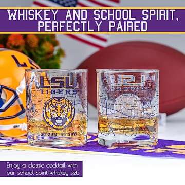 Greenline Goods - Louisiana State University Whiskey Glass Set (2 Low Ball Glasses) - Full Color LSU...