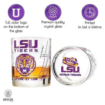 Greenline Goods - Louisiana State University Whiskey Glass Set (2 Low Ball Glasses) - Full Color LSU Logo & Campus Map - LSU Tiger Gift for College Grads & Alumni - College Cocktail Glassware