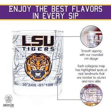 Greenline Goods - Louisiana State University Whiskey Glass Set (2 Low Ball Glasses) - Full Color LSU Logo & Campus Map - LSU Tiger Gift for College Grads & Alumni - College Cocktail Glassware