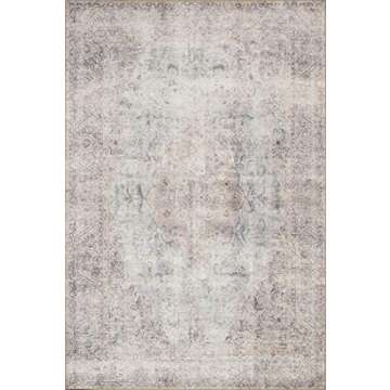 Loloi II Loren Collection LQ-04, Area Rug, 7' 6" x 9' 6" Silver/Slate Rectangular 0.25" Thick Soft, Durable, Vintage, Distressed, Low Profile, Non-Shedding, Easy Clean, Living Room Rug