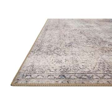 Loloi II Loren Collection LQ-04, Area Rug, 7' 6" x 9' 6" Silver/Slate Rectangular 0.25" Thick Soft, Durable, Vintage, Distressed, Low Profile, Non-Shedding, Easy Clean, Living Room Rug