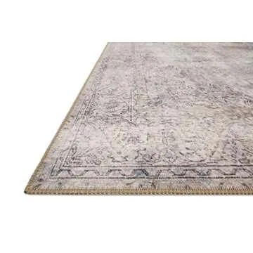 Loloi II Loren Collection LQ-04, Area Rug, 7' 6" x 9' 6" Silver/Slate Rectangular 0.25" Thick Soft, Durable, Vintage, Distressed, Low Profile, Non-Shedding, Easy Clean, Living Room Rug