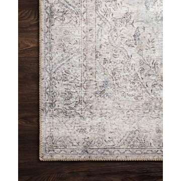 Loloi II Loren Collection LQ-04, Area Rug, 7' 6" x 9' 6" Silver/Slate Rectangular 0.25" Thick Soft, Durable, Vintage, Distressed, Low Profile, Non-Shedding, Easy Clean, Living Room Rug