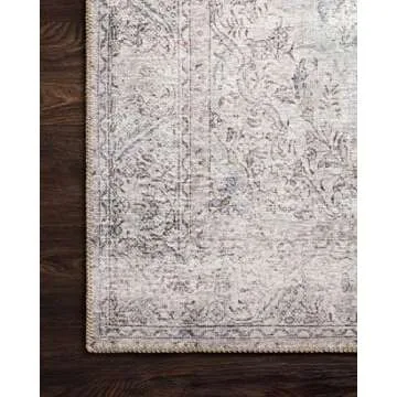 Loloi II Loren Collection LQ-04, Area Rug, 7' 6" x 9' 6" Silver/Slate Rectangular 0.25" Thick Soft, Durable, Vintage, Distressed, Low Profile, Non-Shedding, Easy Clean, Living Room Rug