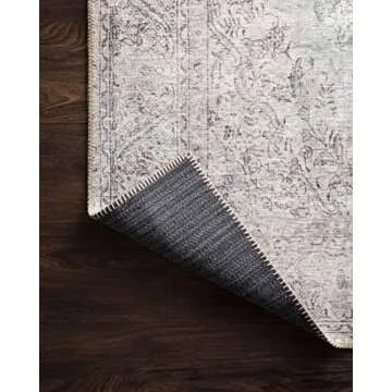 Loloi II Loren Collection LQ-04, Area Rug, 7' 6" x 9' 6" Silver/Slate Rectangular 0.25" Thick Soft, Durable, Vintage, Distressed, Low Profile, Non-Shedding, Easy Clean, Living Room Rug