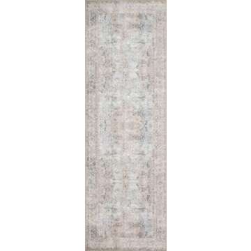 Loloi II Loren Collection LQ-04, Area Rug, 7' 6" x 9' 6" Silver/Slate Rectangular 0.25" Thick Soft, Durable, Vintage, Distressed, Low Profile, Non-Shedding, Easy Clean, Living Room Rug