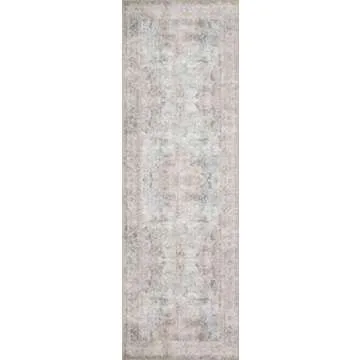 Loloi II Loren Collection LQ-04, Area Rug, 7' 6" x 9' 6" Silver/Slate Rectangular 0.25" Thick Soft, Durable, Vintage, Distressed, Low Profile, Non-Shedding, Easy Clean, Living Room Rug