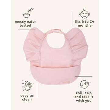 WILLOW + SIM Waterproof Baby Bib for Baby Girl - Better Than Silicone, Wipe Clean and Washable - Toddler Bibs with Food Catcher, Ideal Feeding bib for Babies and Infants - No Sleeve - Pink Sand