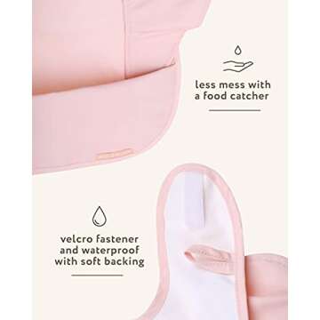 WILLOW + SIM Waterproof Baby Bib for Baby Girl - Better Than Silicone, Wipe Clean and Washable - Toddler Bibs with Food Catcher, Ideal Feeding bib for Babies and Infants - No Sleeve - Pink Sand