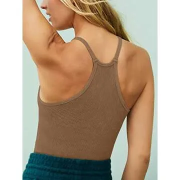 LASLULU Womens Sports Bra Workout Tank Tops Longline Padded Medium Support Fitness Workout Bra Camis Crop Tank Cute Tops(Brown Large)
