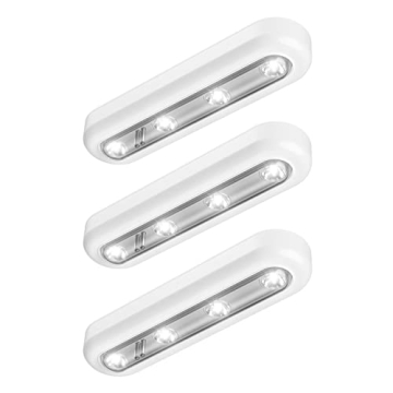 OxyLED Mini Tap Closet Lights 3 Pack One Touch Light Battery Operated Stick-on Anywhere 4-Led Push T...