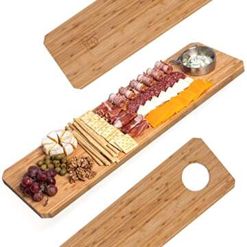Extra Large Charcuterie Board, 31x8 inch Bamboo Serving Platter, Long Cheese Board with Dip Bowl Hole, Ideal for Meat, Cheese, Appetizers & Party Food, Easy to Clean - Bamboo Home Life
