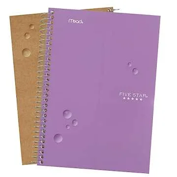 Five Star Small Spiral Notebook, 2 Subject, College Ruled Paper, 9-1/2" x 6", 100 Sheets, Amethyst Purple (840004CF1)