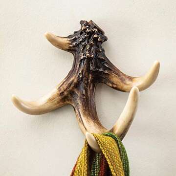 Black Forest Décor Antler Wall Hook – Hand-Painted Resin Wall Hook with Rugged Style, 7" x 4.75" ...