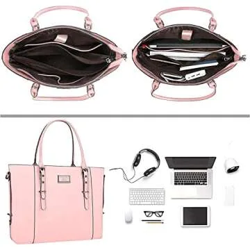 MOSISO PU Leather Laptop Tote Bag for Women (15-16 inch), Waterproof Large Capacity Business Work Br...