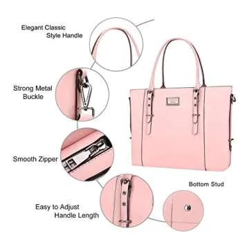 MOSISO PU Leather Laptop Tote Bag for Women (15-16 inch), Waterproof Large Capacity Business Work Briefcase Shoulder Laptop Bag, Rose Quartz