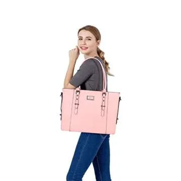 MOSISO PU Leather Laptop Tote Bag for Women (15-16 inch), Waterproof Large Capacity Business Work Briefcase Shoulder Laptop Bag, Rose Quartz