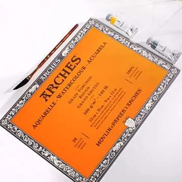 Arches Watercolor Block 9x12-inch Natural White 100% Cotton Paper - 20 Sheets of Arches Watercolor Paper Rough 140 lb - Arches Art Paper for Watercolor Gouache Ink Acrylic and More