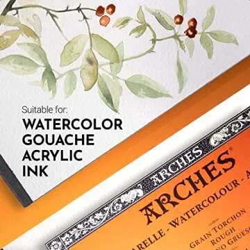 Arches Watercolor Block 9x12-inch Natural White 100% Cotton Paper - 20 Sheets of Arches Watercolor Paper Rough 140 lb - Arches Art Paper for Watercolor Gouache Ink Acrylic and More