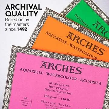 Arches Watercolor Block 9x12-inch Natural White 100% Cotton Paper - 20 Sheets of Arches Watercolor Paper Rough 140 lb - Arches Art Paper for Watercolor Gouache Ink Acrylic and More