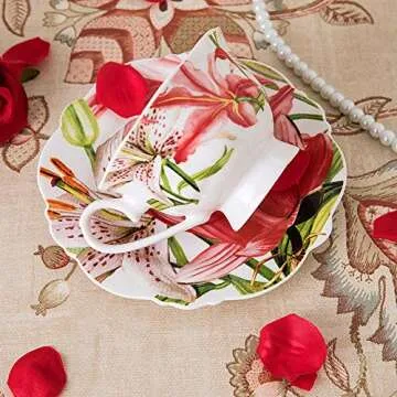 PULCHRITUDIE Eileen's Reserve Teacup and Saucer Set Fine China Tea Party Gift, Set of Four…