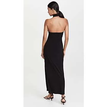 Norma Kamali Women's Halter Turtle Side Slit Gown, Black, XL
