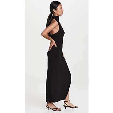 Norma Kamali Women's Halter Turtle Side Slit Gown, Black, XL