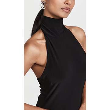 Norma Kamali Women's Halter Turtle Side Slit Gown, Black, XL