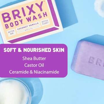 BRIXY Soap-Free Moisturizing Body Wash Bar, Gentle Skin Cleanser With Shea Butter & Castor Oil, Cera...