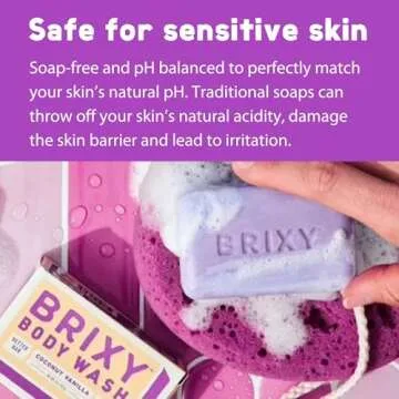 BRIXY Soap-Free Moisturizing Body Wash Bar, Gentle Skin Cleanser With Shea Butter & Castor Oil, Ceramide & Niacinamide Help Support The Skin Barrier, pH balanced, Noncomedogenic, Made in US, 4oz