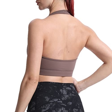 Aoxjox Women's Workout Sports Bras Fitness Backless Padded Halter Bra Yoga Crop Tank Top (Fudge Coff...