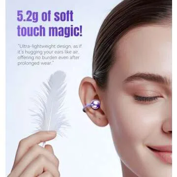 King Lucky Clip-on Earbuds,Open Ear Earbuds Wireless Bluetooth 5.4, Lightweight Open Ear Headphones with C-Shaped Bridge,Slim Hook,50H Battery,Waterproof,for Glasses Wearers and Workouts (Purple)