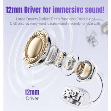 King Lucky Clip-on Earbuds,Open Ear Earbuds Wireless Bluetooth 5.4, Lightweight Open Ear Headphones with C-Shaped Bridge,Slim Hook,50H Battery,Waterproof,for Glasses Wearers and Workouts (Purple)